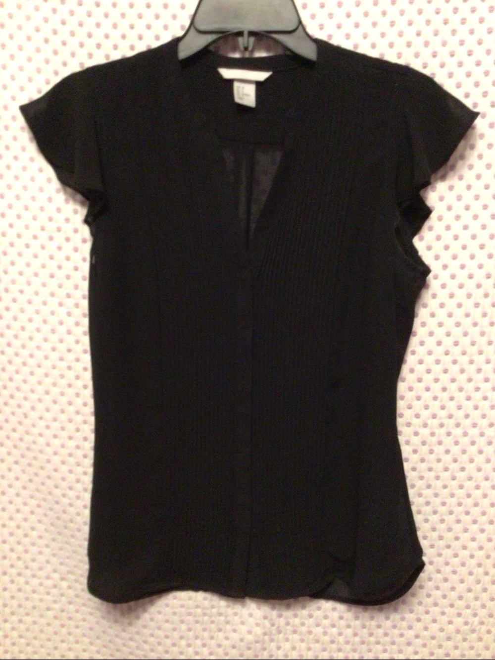H&M Black Pleated Flutter Sleeve Blouse